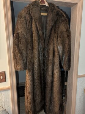 Brown Authentic BEAVER Fur Long Coat